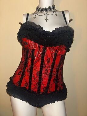 Red Lace Ruffled Bustier Top - Women